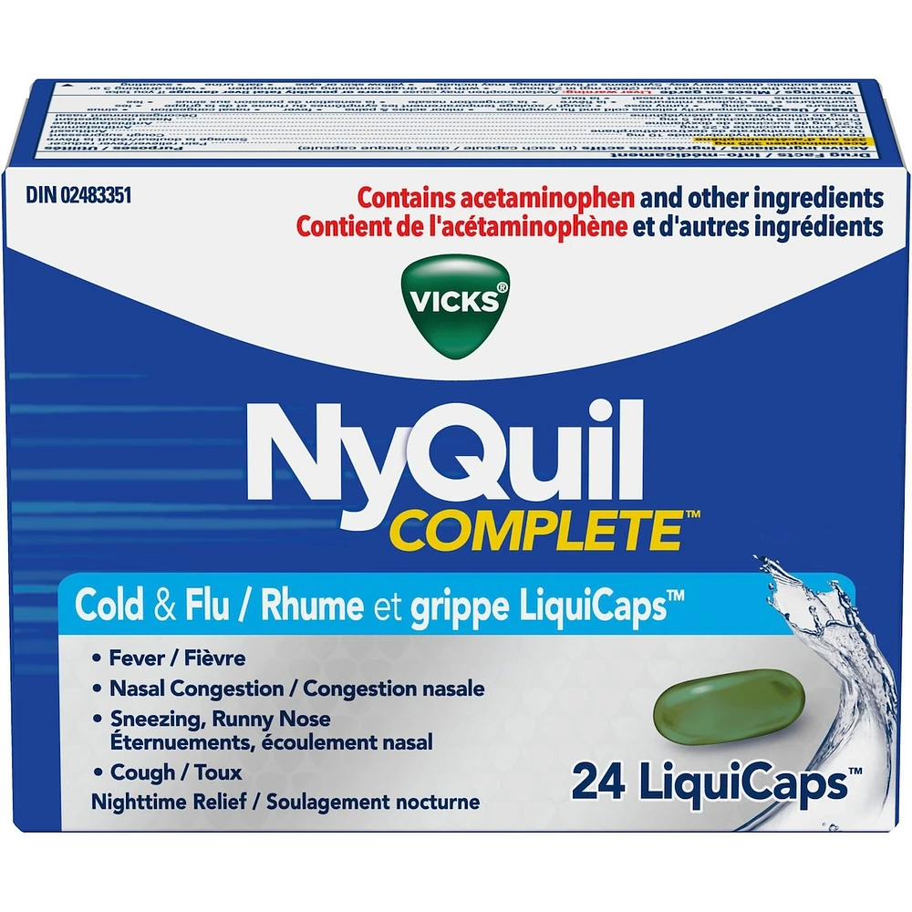 NyQuil COMPLETE Cough, Cold & Flu Nighttime Relief, 24 LiquiCaps