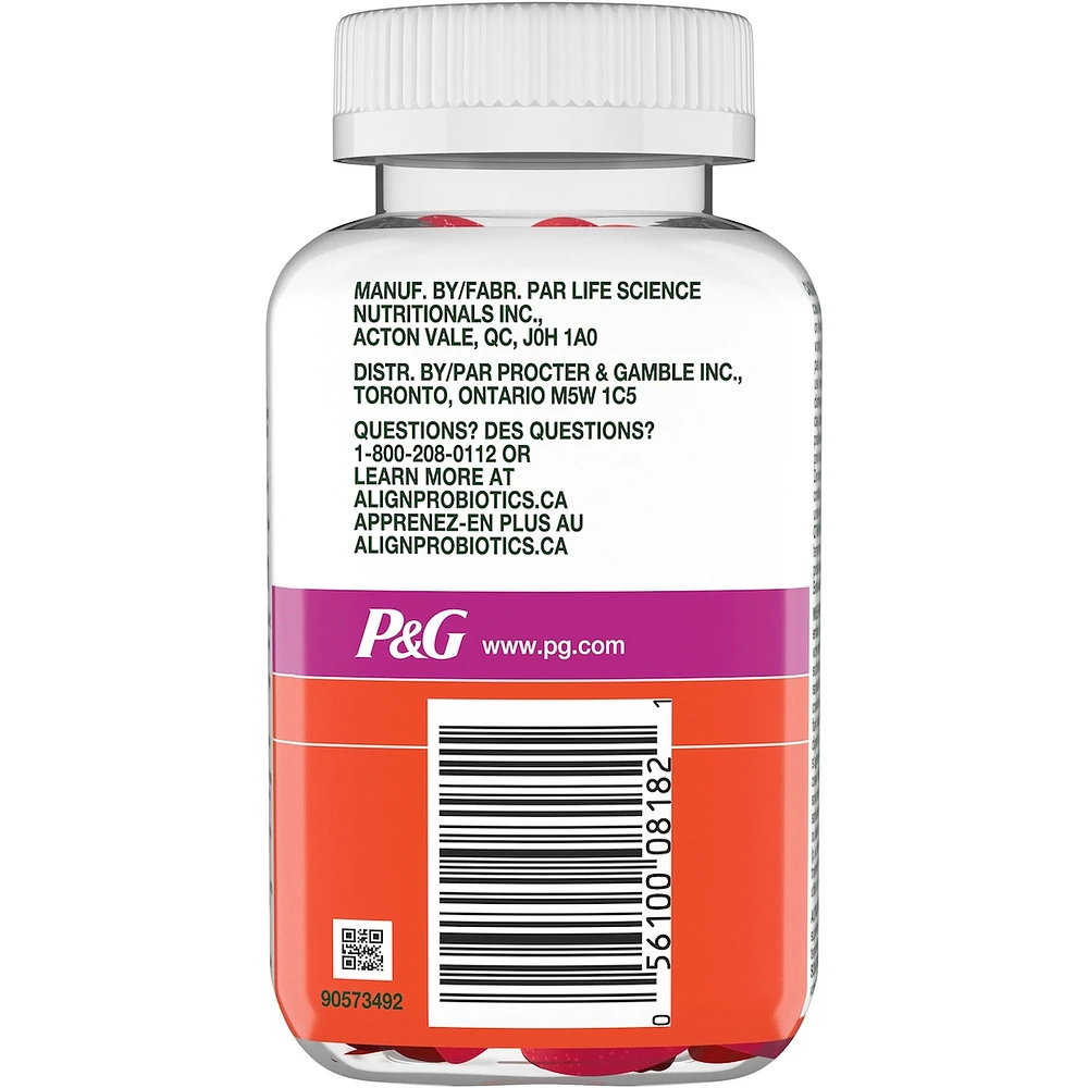 Align Probiotic Strawberry Flavour 60ct Gummy., #1 Recommended Probiotic Brand by Doctors‡