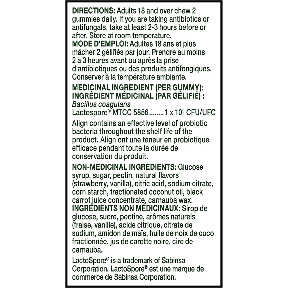 Align Probiotic Strawberry Flavour 60ct Gummy., #1 Recommended Probiotic Brand by Doctors‡