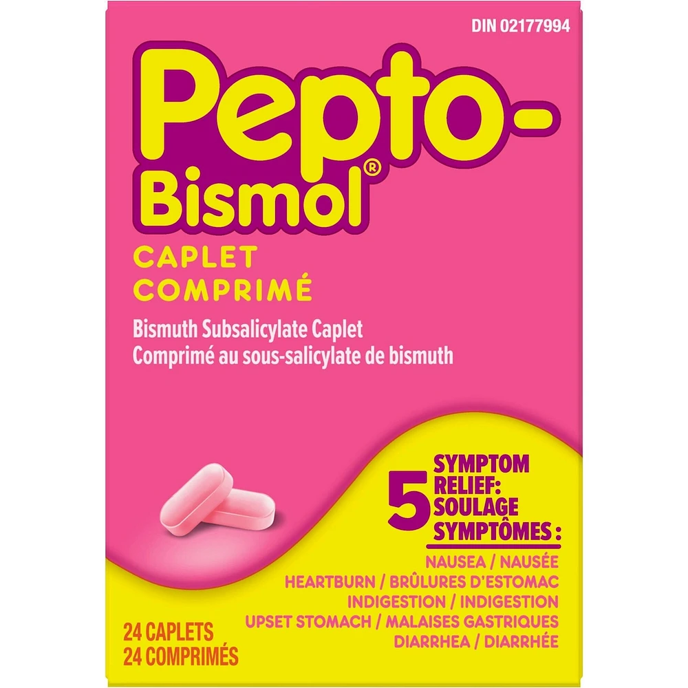 Pepto Bismol Caplets for Nausea, Heartburn, Indigestion, Upset Stomach, and Diarrhea 24 ct
