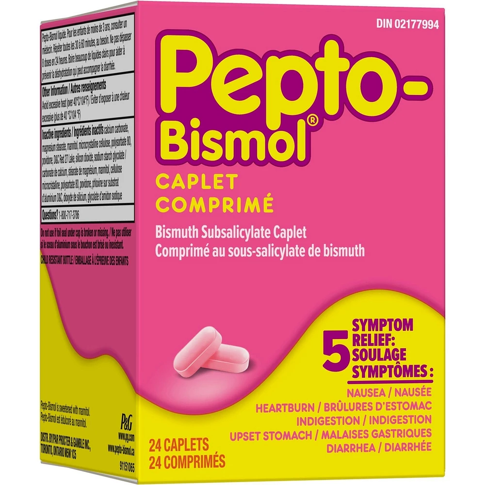 Pepto Bismol Caplets for Nausea, Heartburn, Indigestion, Upset Stomach, and Diarrhea 24 ct