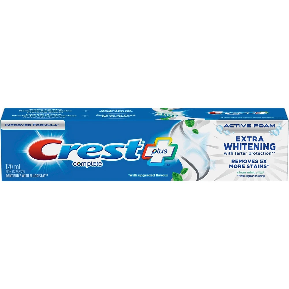 Crest Complete Plus Extra Whitening Toothpaste, Clean Mint, 120 mL