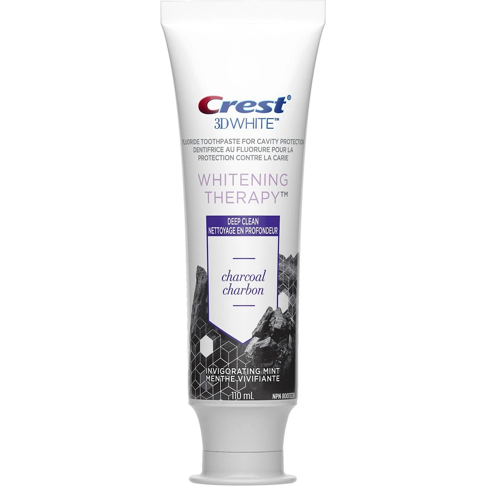 Crest 3D White Whitening Therapy Charcoal Deep Clean Fluoride Toothpaste, Invigorating Mint,  110 mL