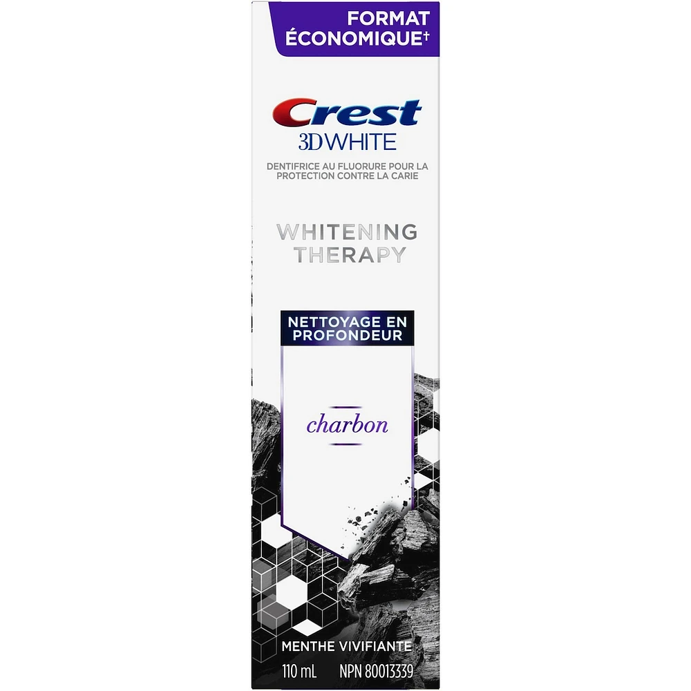 Crest 3D White Whitening Therapy Charcoal Deep Clean Fluoride Toothpaste, Invigorating Mint,  110 mL