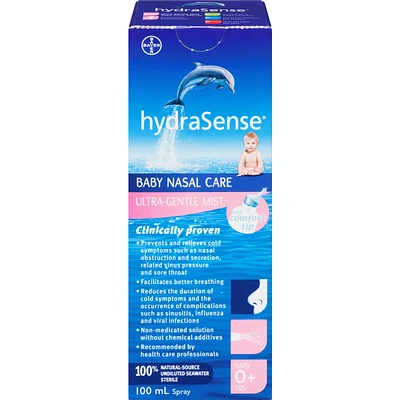 hydraSense Ultra-Gentle Mist Nasal Spray, Baby Nasal Care, 100% Natural Sourced Seawater, Preservative-Free, 100 mL