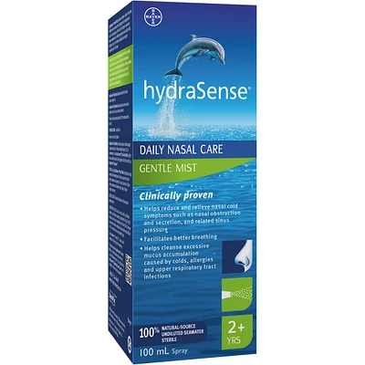 hydraSense Gentle Mist Nasal Spray, Daily Nasal Care, Fast Relief of Nasal Congestion, 100% Natural Source Seawater, Preservative-Free