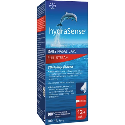 hydraSense Full Stream Nasal Spray, Daily Nasal Care, Fast Relief of Nasal Congestion, 100% Natural Source Seawater, Preservative-Free