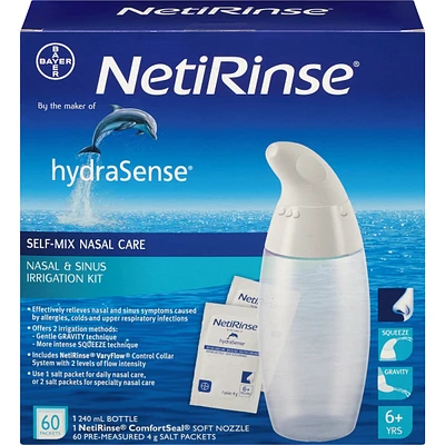 hydraSense NetiRinse 2-in-1 Nasal and Sinus Irrigation Kit, Helps Reduce and Relieve Nasal and Sinus Symptoms, 1 Kit