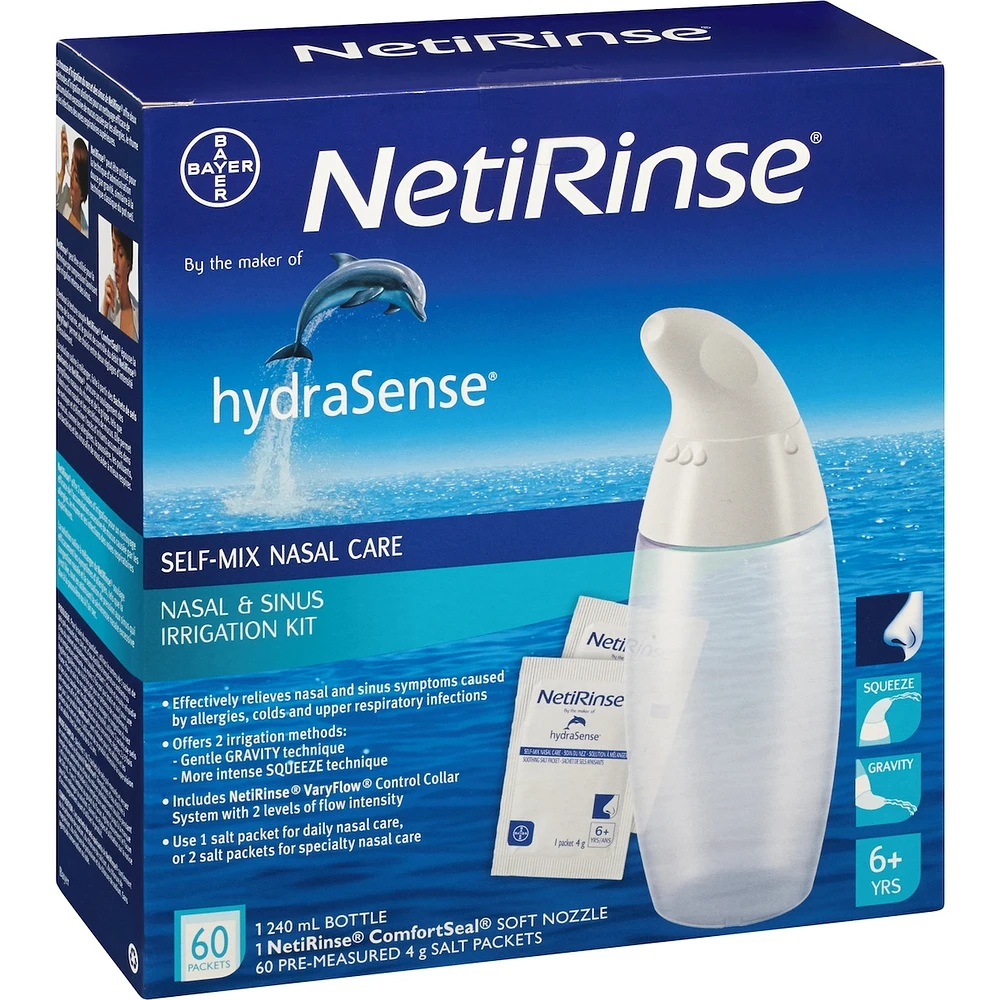 hydraSense NetiRinse 2-in-1 Nasal and Sinus Irrigation Kit, Helps Reduce and Relieve Nasal and Sinus Symptoms, 1 Kit