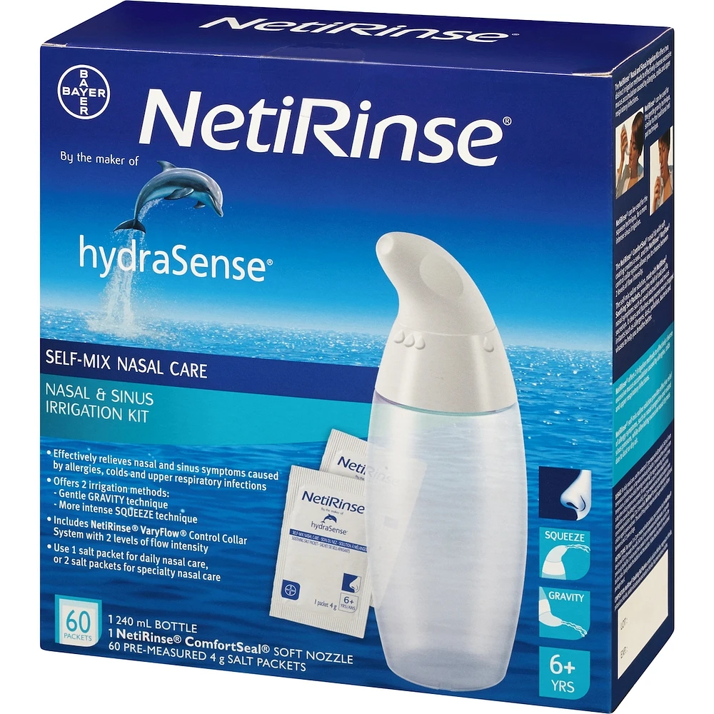 hydraSense NetiRinse 2-in-1 Nasal and Sinus Irrigation Kit, Helps Reduce and Relieve Nasal and Sinus Symptoms, 1 Kit