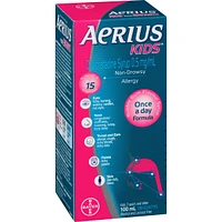 Aerius Kids, Allergy Medicine, 24-Hour Non-Drowsy Relief Syrup, 15 Symptoms,  Bubble Gum Flavour, 100 mL