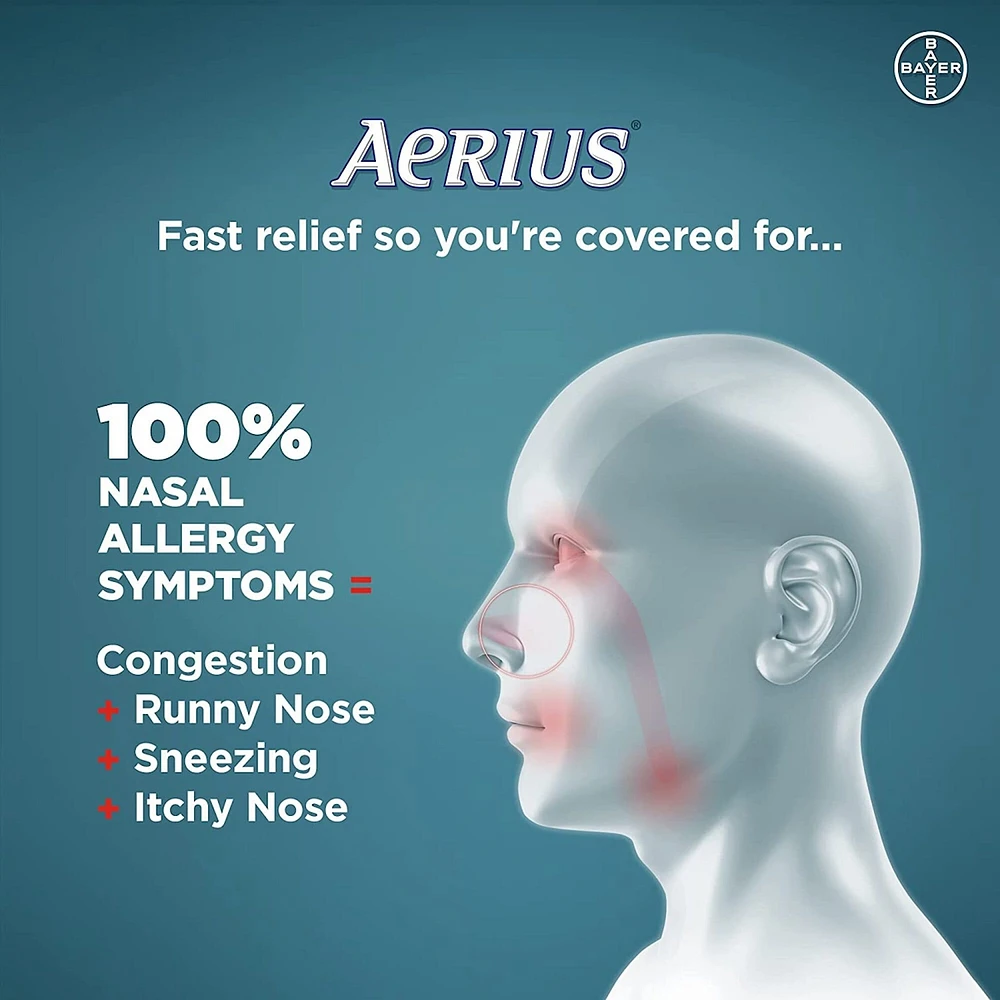 Aerius Allergy Medicine, Fast Relief, 24-Hour, Non-Drowsy, 15 Symptoms