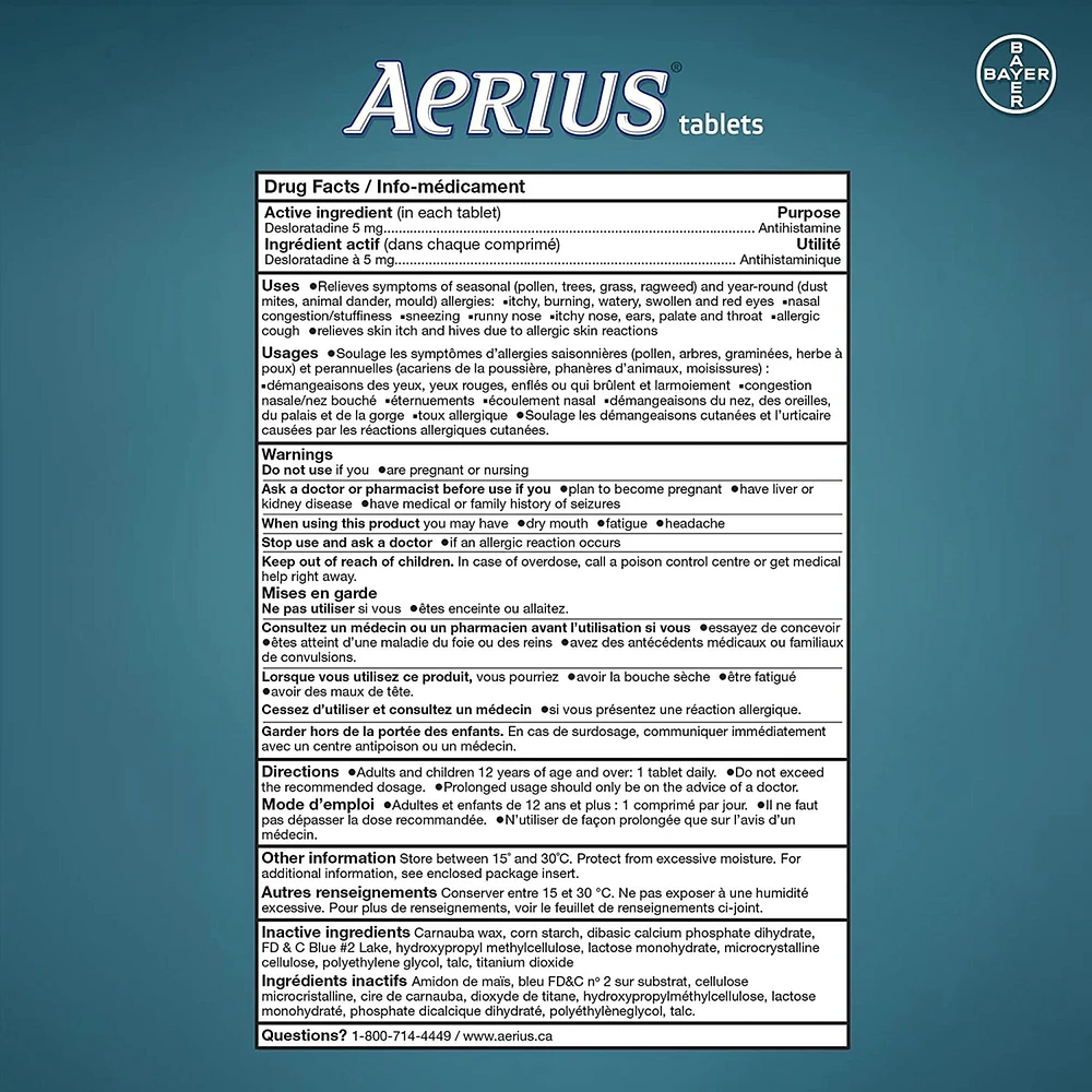 Aerius Allergy Medicine, Fast Relief, 24-Hour, Non-Drowsy, 15 Symptoms
