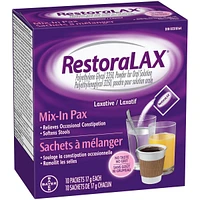 RestoraLAX Powder Laxative, Effective Relief, No Taste, No Grit, No Gas, No Bloating, No Cramps, Convenient 10 Single Dose Sachets