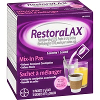 RestoraLAX Powder Laxative, Effective Relief, No Taste, No Grit, No Gas, No Bloating, No Cramps, Convenient 10 Single Dose Sachets