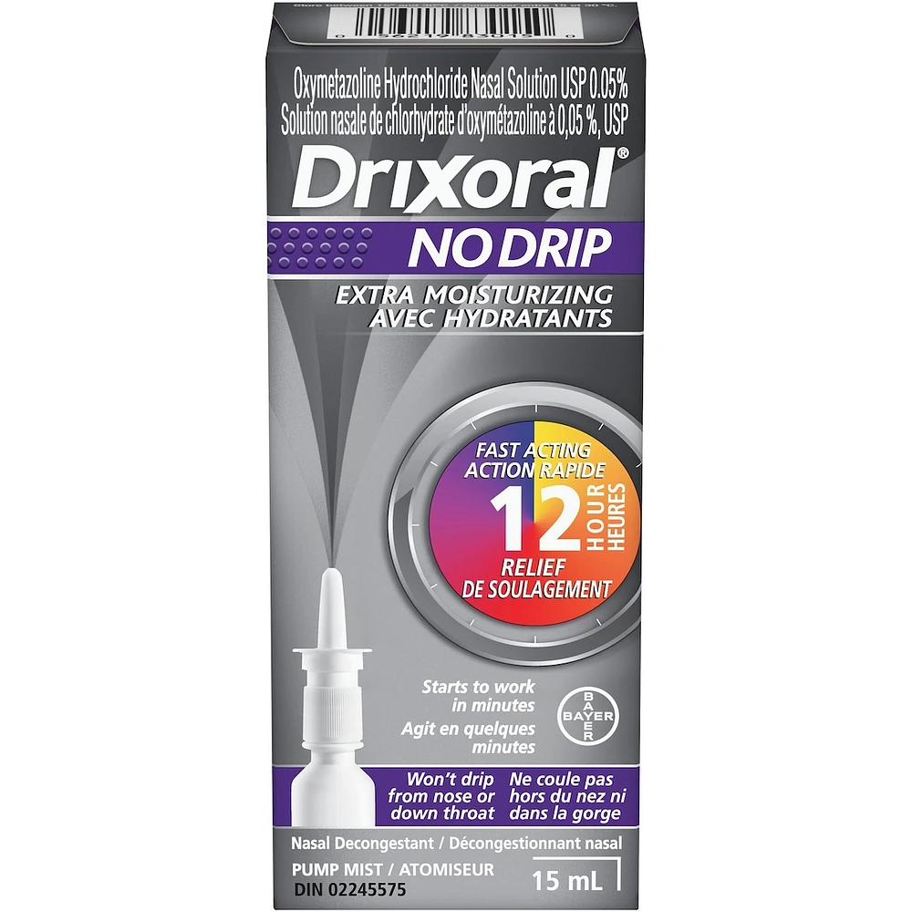 Drixoral No Drip Extra Moisture Spray, Soothes and Moisturizes Dry and Irritated Nasal Passages, 15ml