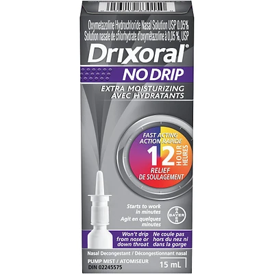 Drixoral No Drip Extra Moisture Spray, Soothes and Moisturizes Dry and Irritated Nasal Passages,  15ml