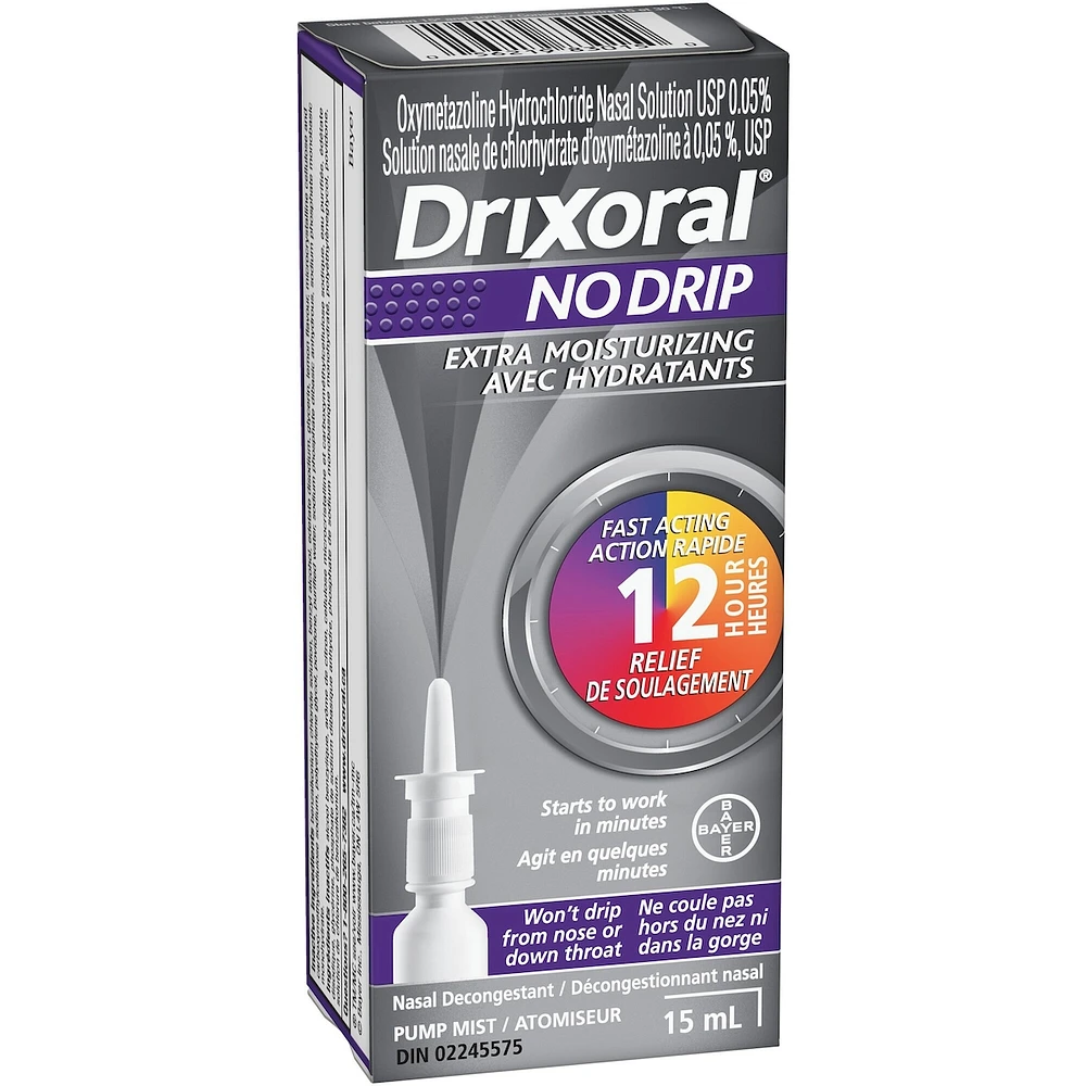 Drixoral No Drip Extra Moisture Spray, Soothes and Moisturizes Dry and Irritated Nasal Passages,  15ml