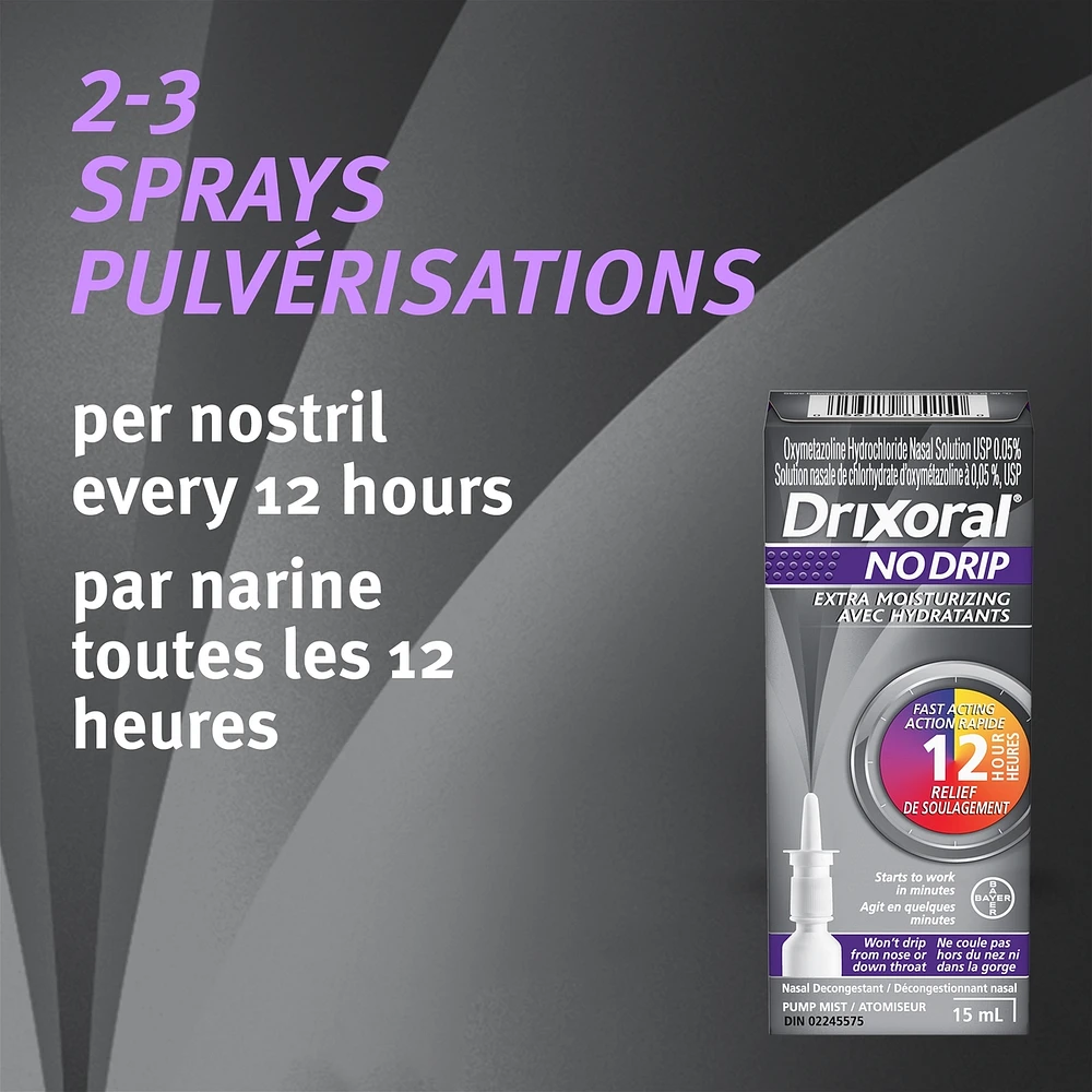 Drixoral No Drip Extra Moisture Spray, Soothes and Moisturizes Dry and Irritated Nasal Passages,  15ml