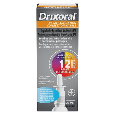 Vaporisateur Drixoral Congestion nasale, soulage la congestion tout en apaisant les voies nasales sèches et irritées, 25 mL