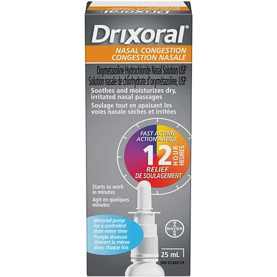 Drixoral Nasal Congestion Spray, Soothes and Moisturizes Dry and Irritated Nasal Passages, 25ml