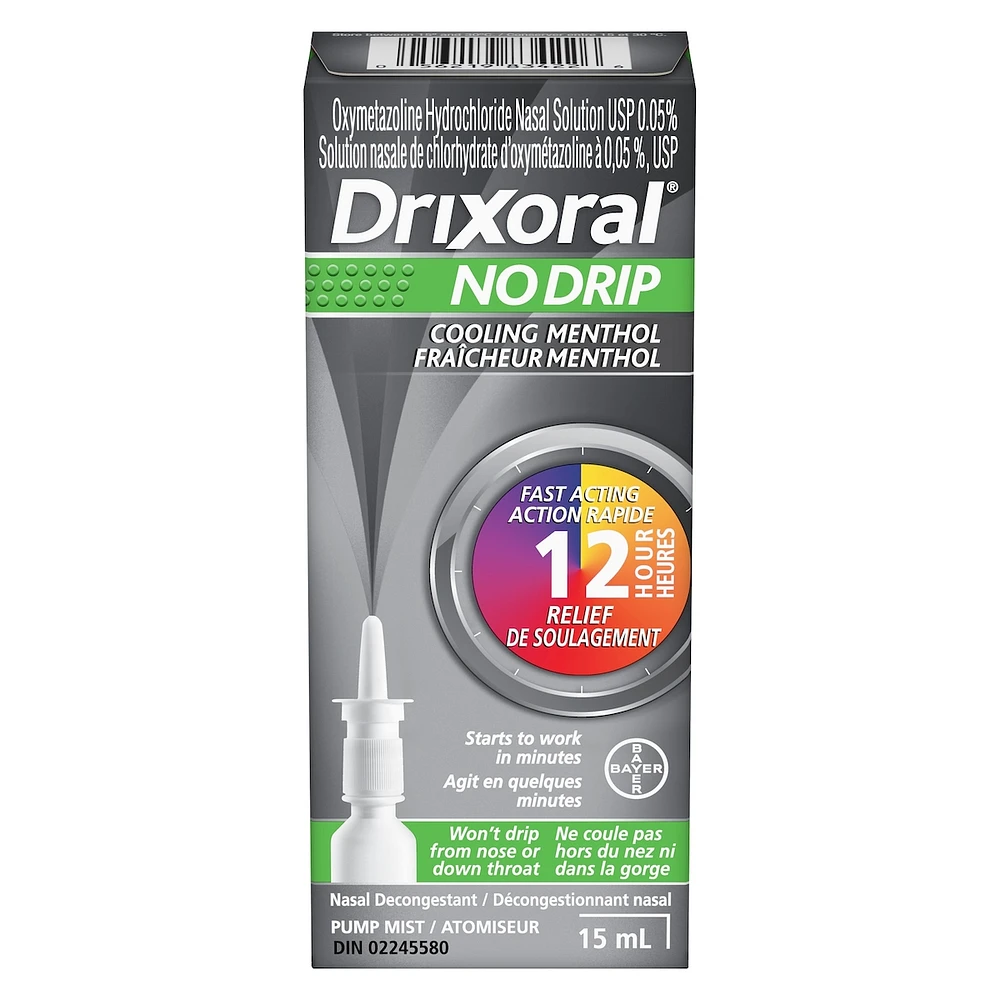 Drixoral No Drip Cool Menthol Spray, Cooling Sensation with 12 Hour Relief, 15ml