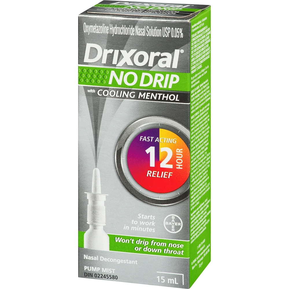 Drixoral No Drip Cool Menthol Spray, Cooling Sensation with 12 Hour Relief, 15ml
