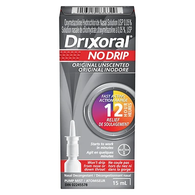 Vaporisateur Drixoral No Drip original inodore, aide à soulager la congestion nasale, 15 mL