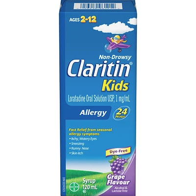 Claritin Kids, Allergy Medicine, 24-Hour Non-Drowsy Relief Syrup, Grape Flavour