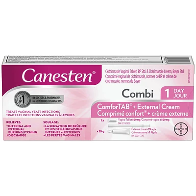 Canesten Combi 1 Day ComforTAB Vaginal Tablet and External Cream for Yeast Infection , 1 Treatment