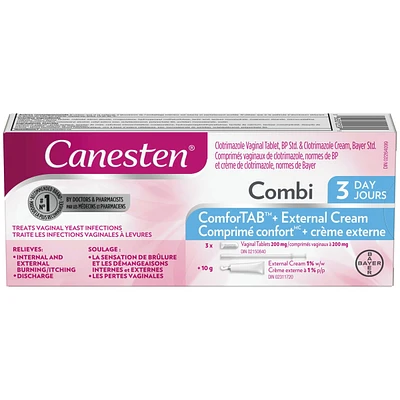 Canesten Combi 3 Day ComforTAB Vaginal Tablet and External Cream for Yeast Infection, 3 Treatments