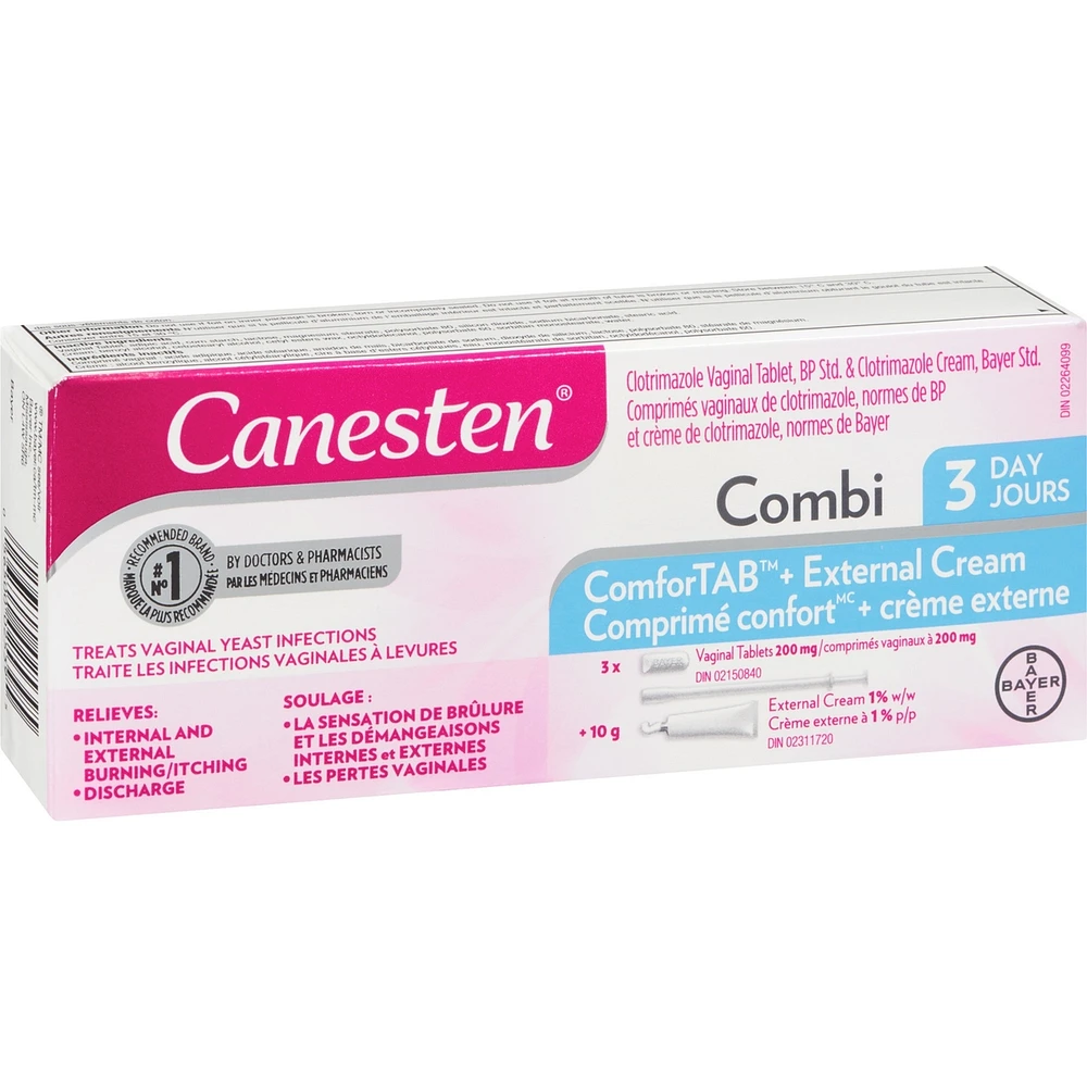 Canesten Combi 3 Day ComforTAB Vaginal Tablet and External Cream for Yeast Infection, 3 Treatments