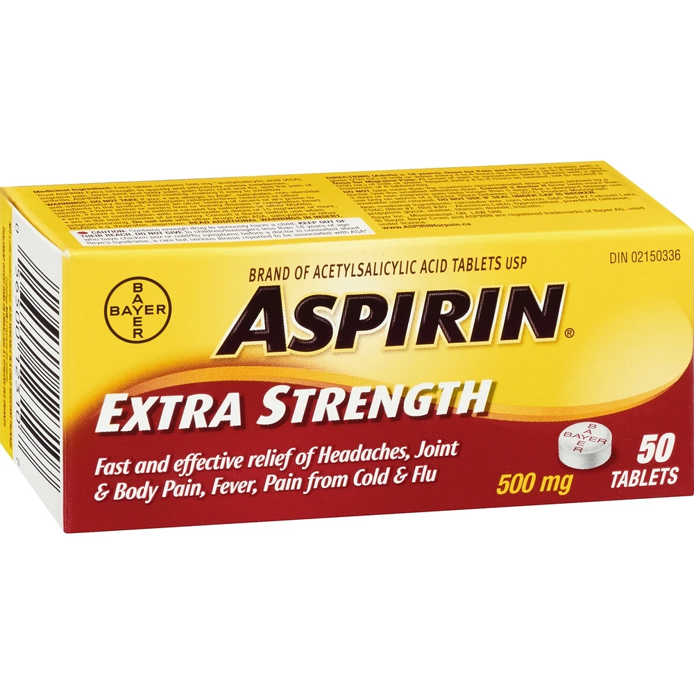ASPIRIN Extra Strength 500mg, Fast & Effective Relief of Migraines, Headaches, Joint & Body Pain, Fever, Pain from Cold & Flu