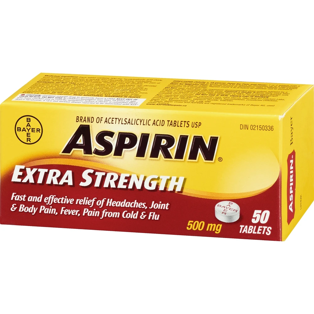 ASPIRIN Extra Strength 500mg, Fast & Effective Relief of Migraines, Headaches, Joint & Body Pain, Fever, Pain from Cold & Flu