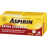 ASPIRIN Extra Strength 500mg, Fast & Effective Relief of Migraines, Headaches, Joint & Body Pain, Fever, Pain from Cold & Flu