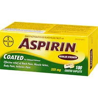 ASPIRIN Coated for Delayed Release Regular Strength 325mg, Effective Relief of Back Pain, Muscle Aches, Arthritis pain, 100 Caplets