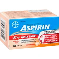ASPIRIN 81mg, Daily Low Dose Quick Chews, Orange Flavour, 100 Tablets