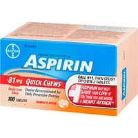 ASPIRIN 81mg, Daily Low Dose Quick Chews, Orange Flavour, 100 Tablets