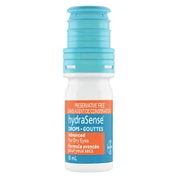 Gouttes oculaires hydraSense Formule avancée, pour yeux secs, sans agent de conservation, lubrifiant de source naturelle, avec provitamine B5, 2 x 10 mL