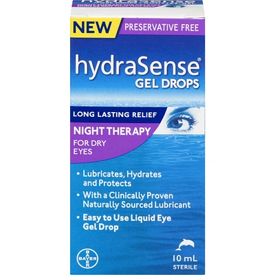 hydraSense Night Therapy Eye Drops, For Dry Eyes, Fast and Long-Lasting Relief, Preservative Free, Naturally Sourced Lubricant, 10 mL