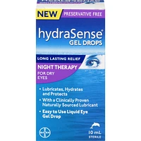 hydraSense Night Therapy Eye Drops, For Dry Eyes, Fast and Long-Lasting Relief, Preservative Free, Naturally Sourced Lubricant, 10 mL