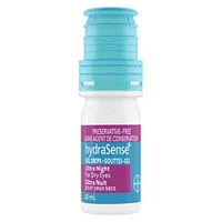 Gouttes oculaires hydraSense Soins de nuit, pour yeux secs, soulagement rapide et de longue durée, sans agent de conservation, lubrifiant de source naturelle, 10 mL