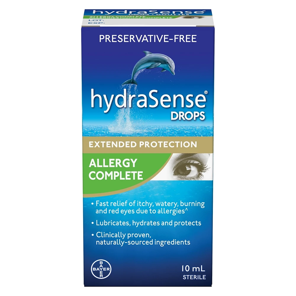 Gouttes oculaires hydraSense, soulagement des allergies, sans agent de conservation, de source naturelle, soulagement de longue durée, 10 mL