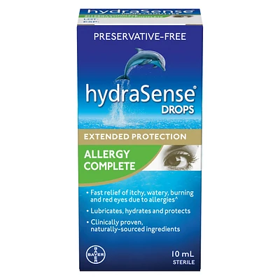 Gouttes oculaires hydraSense, soulagement des allergies, sans agent de conservation, de source naturelle, soulagement de longue durée, 10 mL