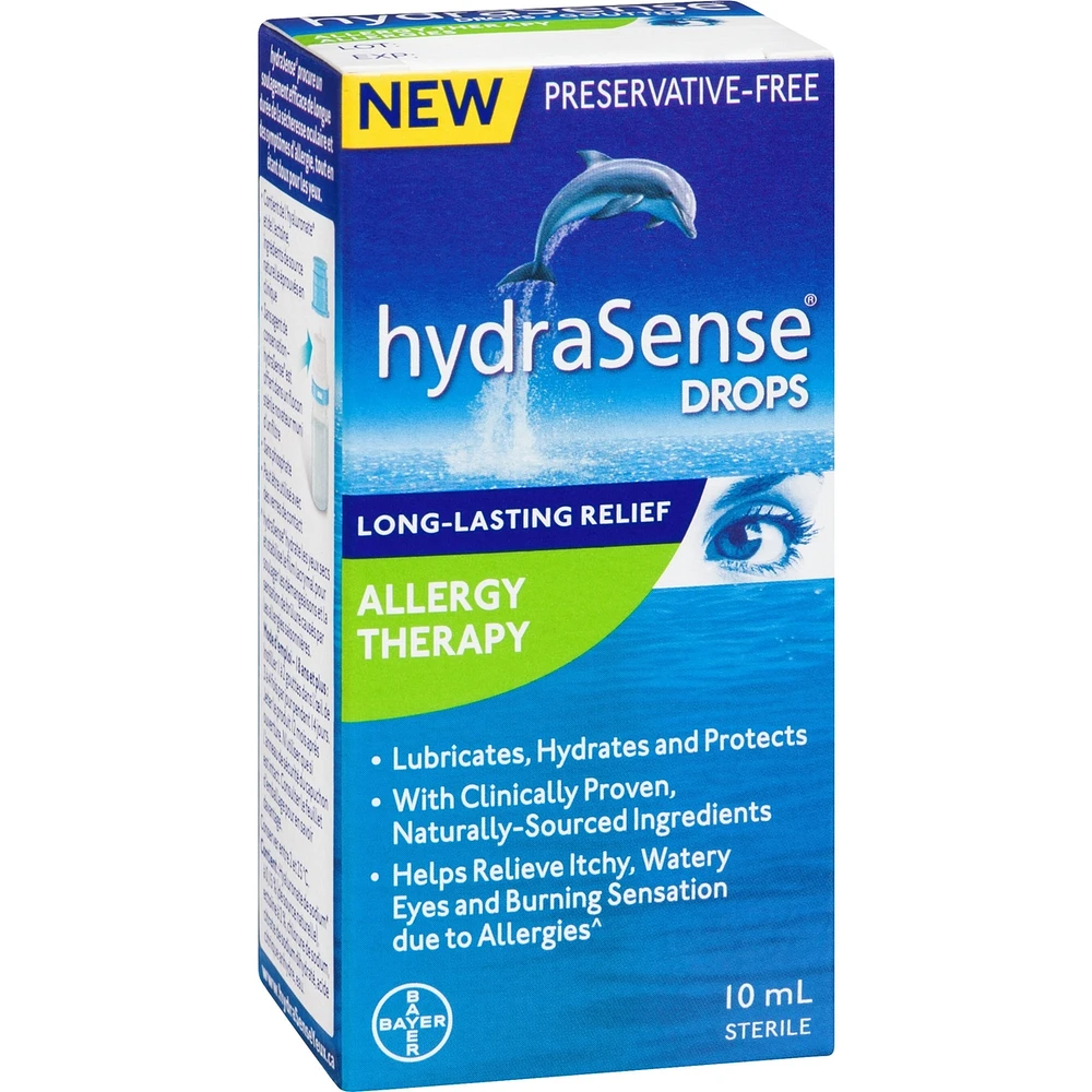 hydraSense Eye Drops, Allergy Relief, Preservative Free, Naturally Sourced, Long-Lasting Relief, 10 mL