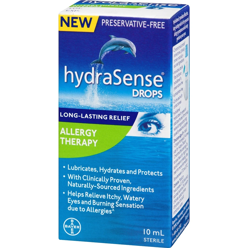 Gouttes oculaires hydraSense, soulagement des allergies, sans agent de conservation, de source naturelle, soulagement de longue durée, 10 mL