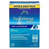 Gouttes oculaires hydraSense pour yeux secs, soulagement rapide et durable, san agent de conservation, lubrifiant de source naturelle, 2 x 10 mL