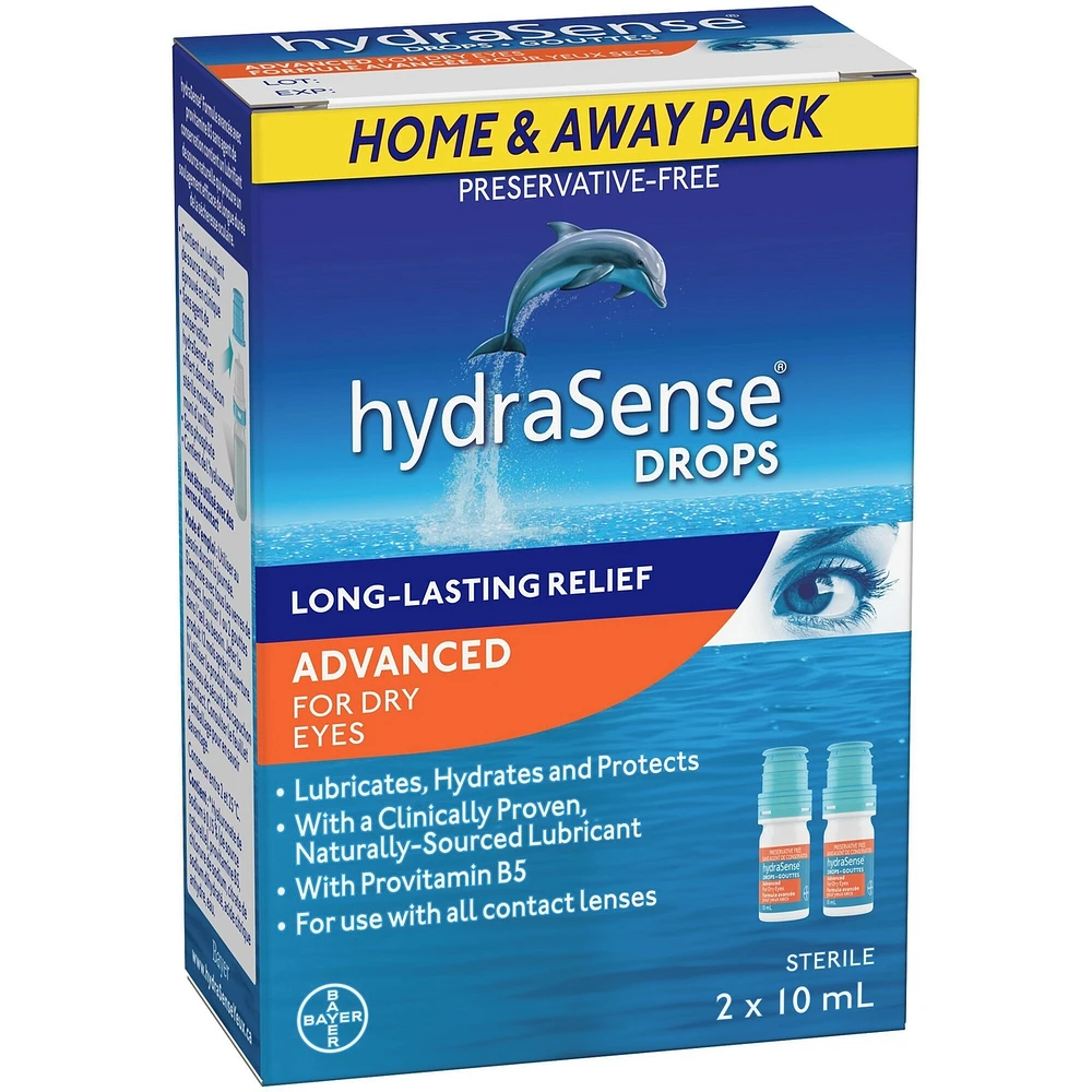 hydraSense Eye Drops Day and Night Pack, For Dry Eyes, Preservative Free, Naturally Sourced Lubricant, Twin Pack (2 x 10 mL), 20 mL