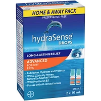 hydraSense Eye Drops Day and Night Pack, For Dry Eyes, Preservative Free, Naturally Sourced Lubricant, Twin Pack (2 x 10 mL), 20 mL
