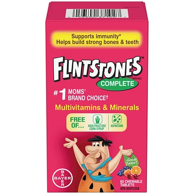 FLINTSTONES Complete Chewable Multivitamin & Minerals for Kids, Aspartame-Free, with Vitamin A, C, B6, B12, D, E, Calcium